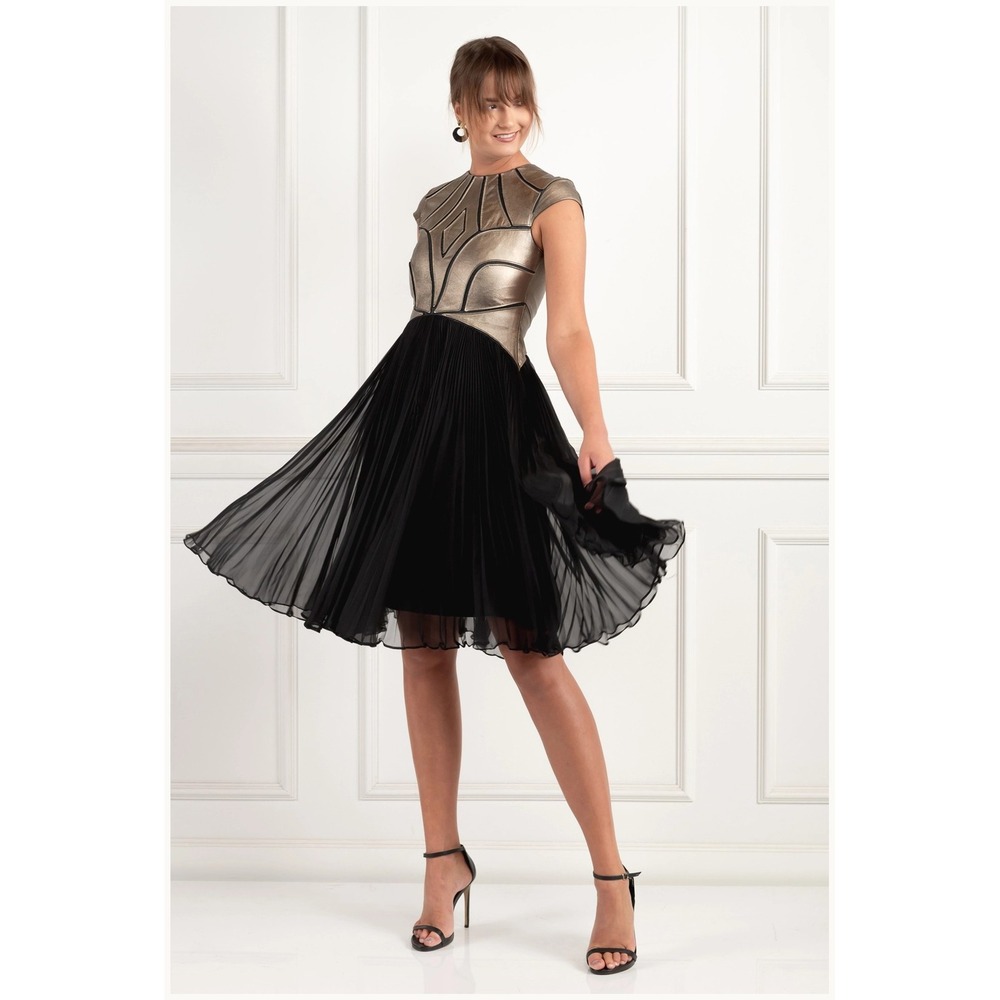 Catherine Deane Golden Leather Panoply Dress Pleated Skirt Modern Avant Garde 2